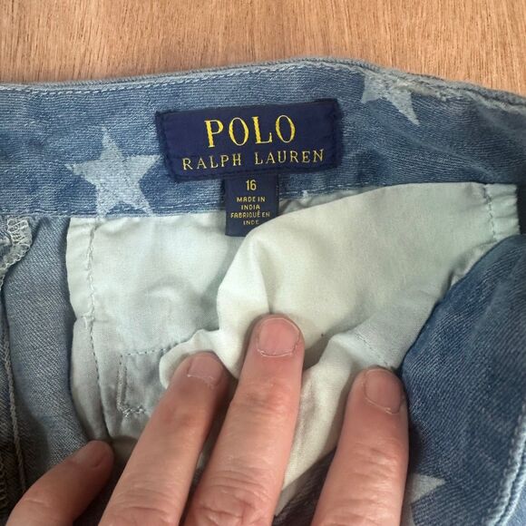 Polo Ralph Lauren Girls 16 Star Print Chambray Shorts Blue Denim Americana - Picture 3 of 5